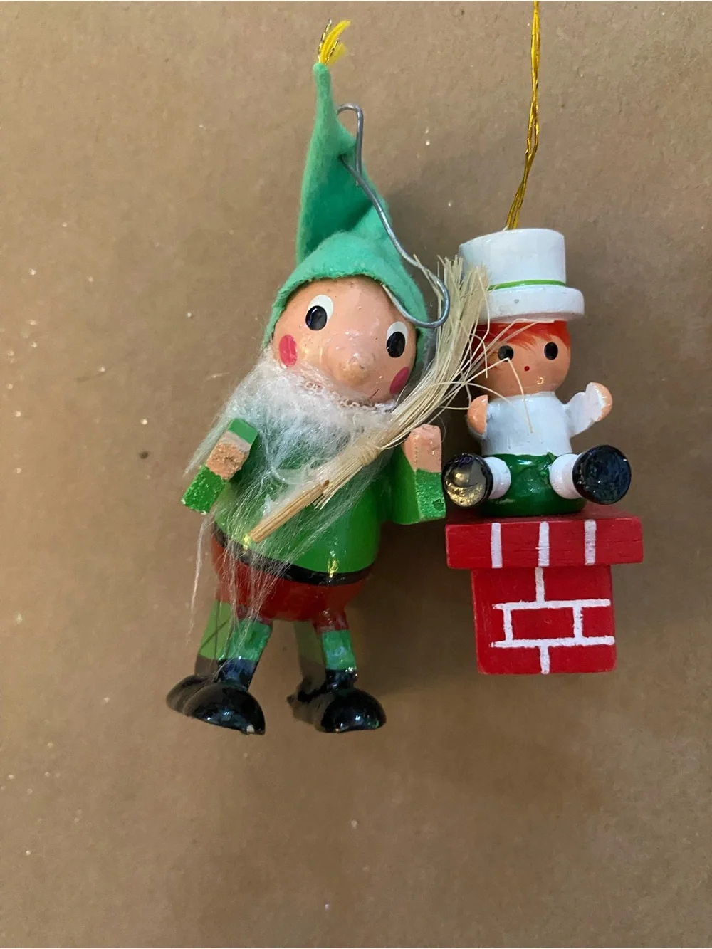 Vintage Wooden Figures Christmas Ornaments Set of 8, Colorful, ski, drum, angel